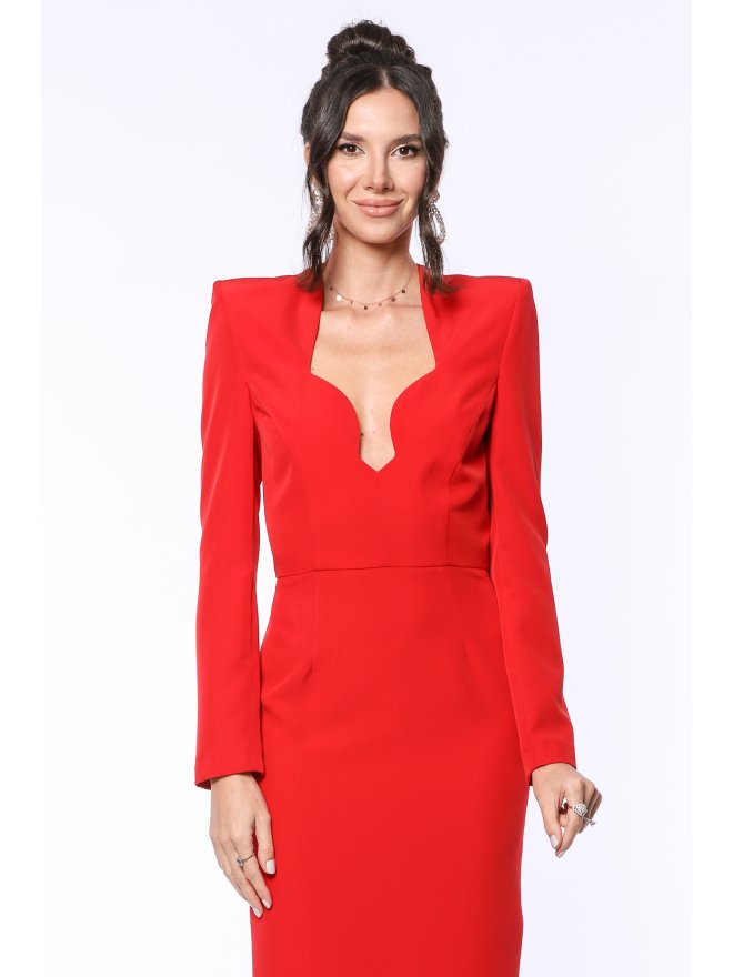 TGH SPECIAL NECKLINE LONG SLEEVES MIDI DRESS