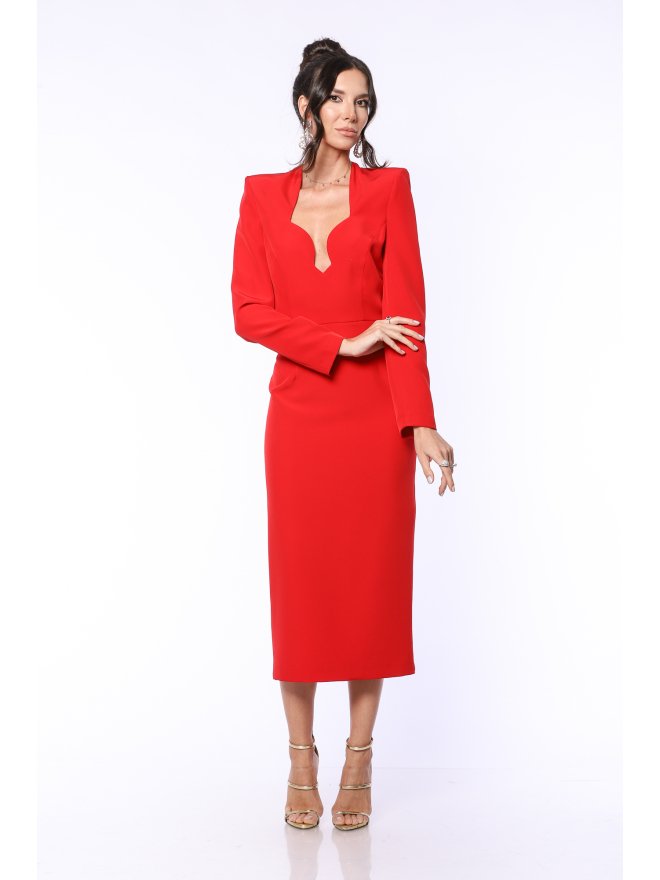 TGH SPECIAL NECKLINE LONG SLEEVES MIDI DRESS