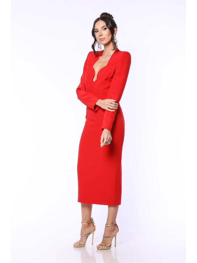 TGH SPECIAL NECKLINE LONG SLEEVES MIDI DRESS