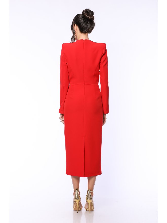 TGH SPECIAL NECKLINE LONG SLEEVES MIDI DRESS