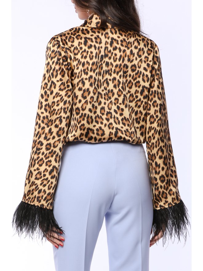 TGH FEATHERS CUFFS ANIMAL PRINT SHIRT