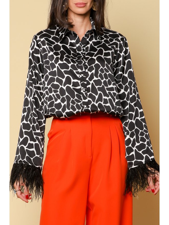 TGH FEATHERS CUFFS ANIMAL PRINT SHIRT