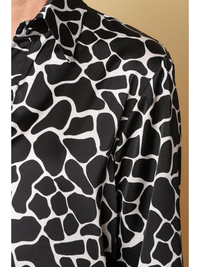 TGH FEATHERS CUFFS ANIMAL PRINT SHIRT