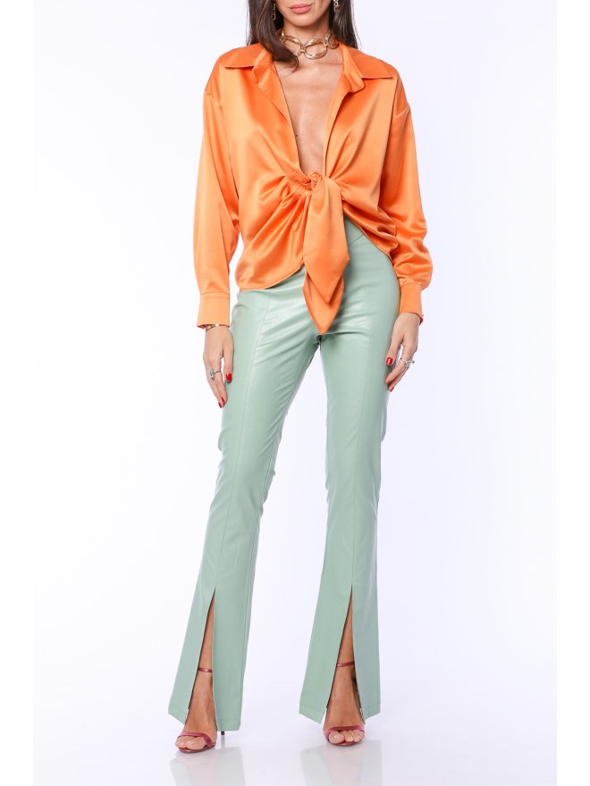 TGH FRONT KNOT SATIN SO HOT SATIN SHIRT
