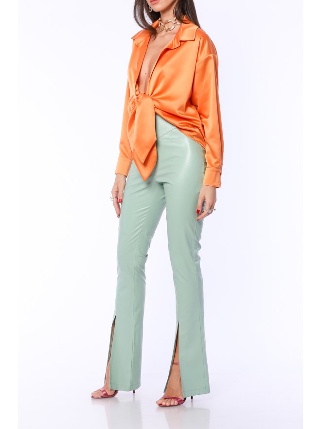 TGH FRONT KNOT SATIN SO HOT SATIN SHIRT