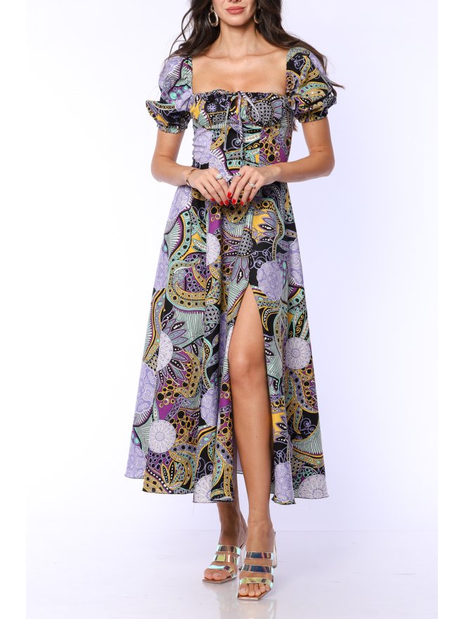 TGH ELECTIRC PRINT BOHO MIDI DRESS