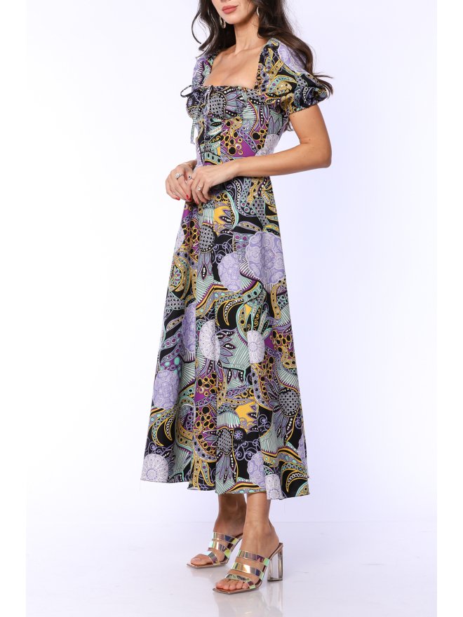 TGH ELECTIRC PRINT BOHO MIDI DRESS