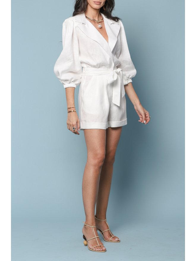 TGH LINO WHITE SUMMER PUFFED SLEEVES PLAYSUIT