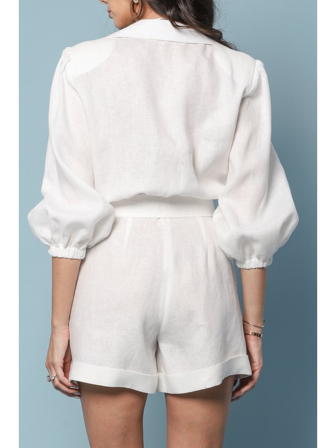 TGH LINO WHITE SUMMER PUFFED SLEEVES PLAYSUIT