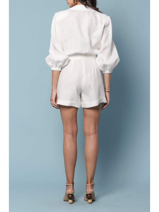 TGH LINO WHITE SUMMER PUFFED SLEEVES PLAYSUIT