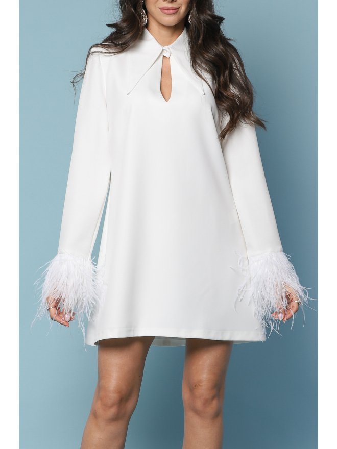 TGH BRIDAL A-LINE POINTED COLLAR FEATHERS MINI DRESS