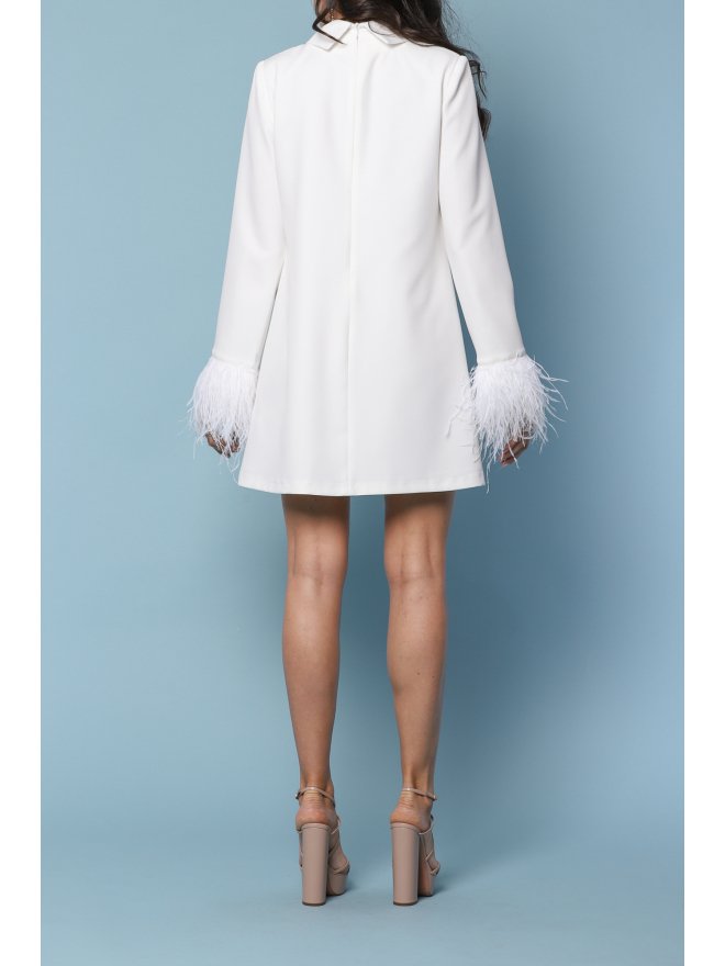 TGH BRIDAL A-LINE POINTED COLLAR FEATHERS MINI DRESS