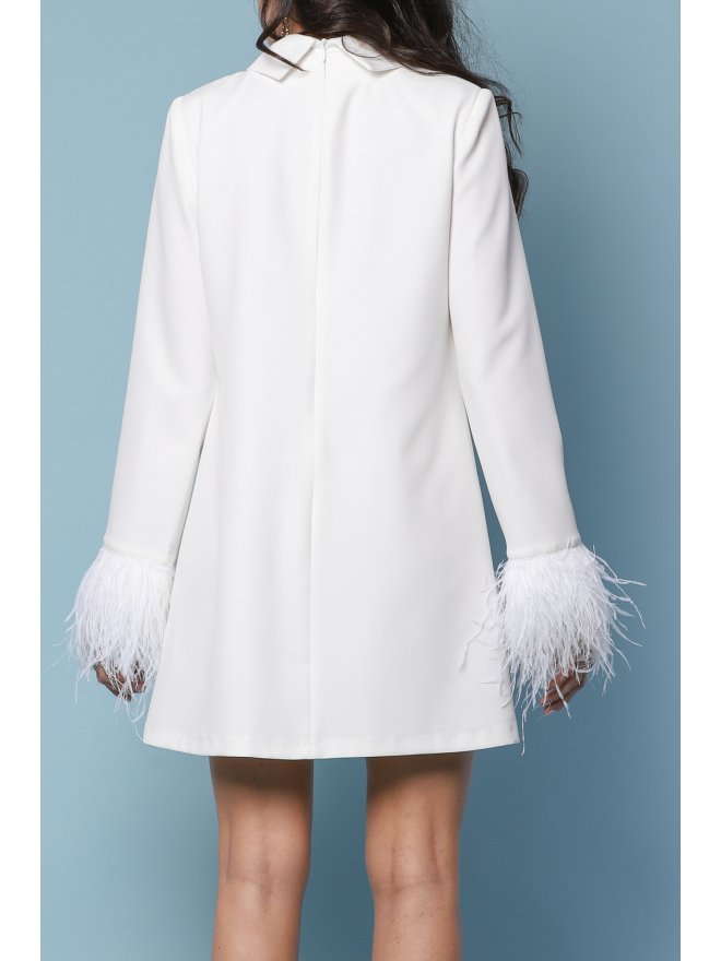 TGH BRIDAL A-LINE POINTED COLLAR FEATHERS MINI DRESS