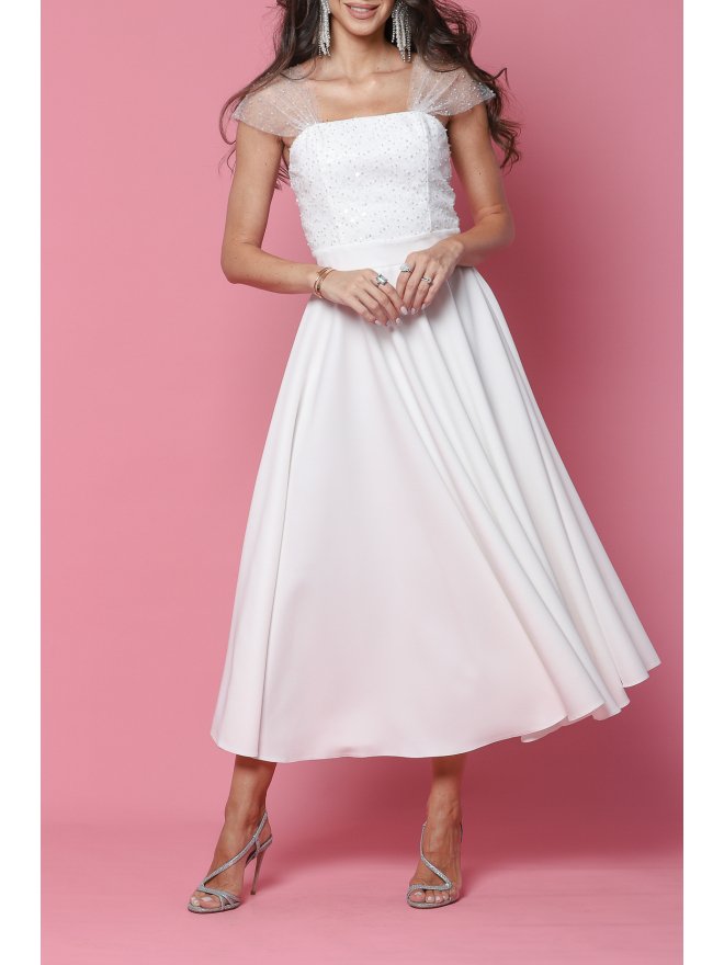 TGH BRIDAL PEARLS & LACE MIDI DRESS