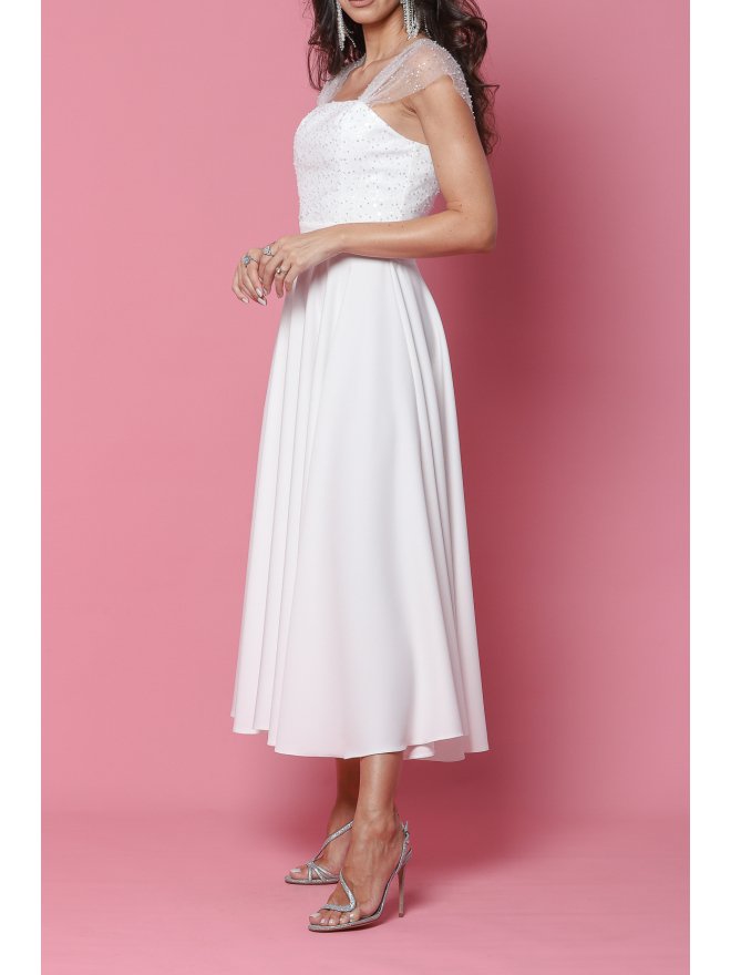 TGH BRIDAL PEARLS & LACE MIDI DRESS