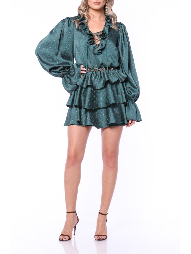 TGH ROCHIE MINI ROMANTICA ALL-OVER-RUFFLES CU IMPRIMEU LANTURI