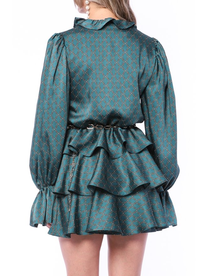 TGH ROCHIE MINI ROMANTICA ALL-OVER-RUFFLES CU IMPRIMEU LANTURI