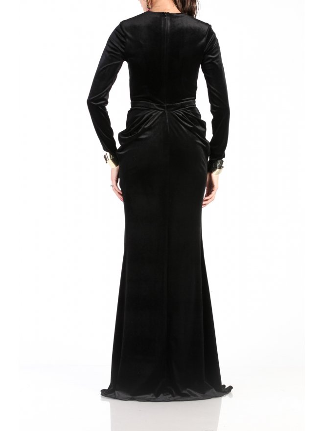 CARLA GLAM EMPIRE WIDE SLIT VELVET MAXI DRESS