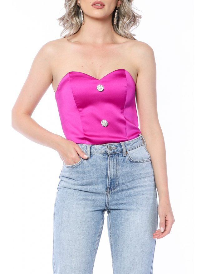 POESSE JEWELLERY BUTTONS SATIN CORSET TOP
