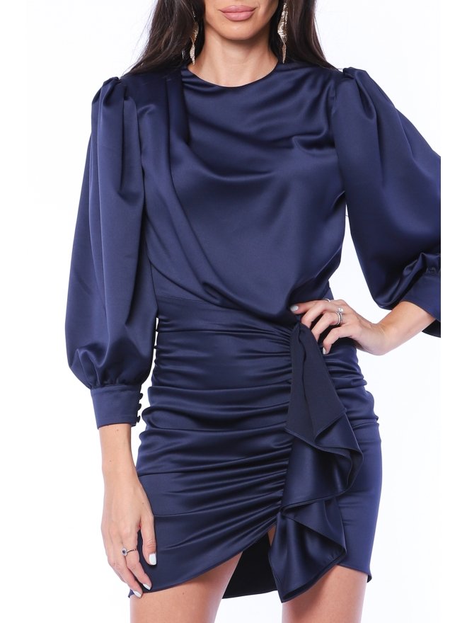 TGH ROCHIE MINI DIN SATIN CU MANECI BUFANTE SI VOLAN