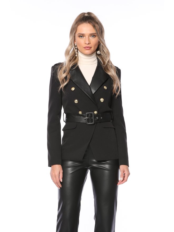 POESSE SACOU SLIM-FIT CU DETALII DIN PIELE ECO