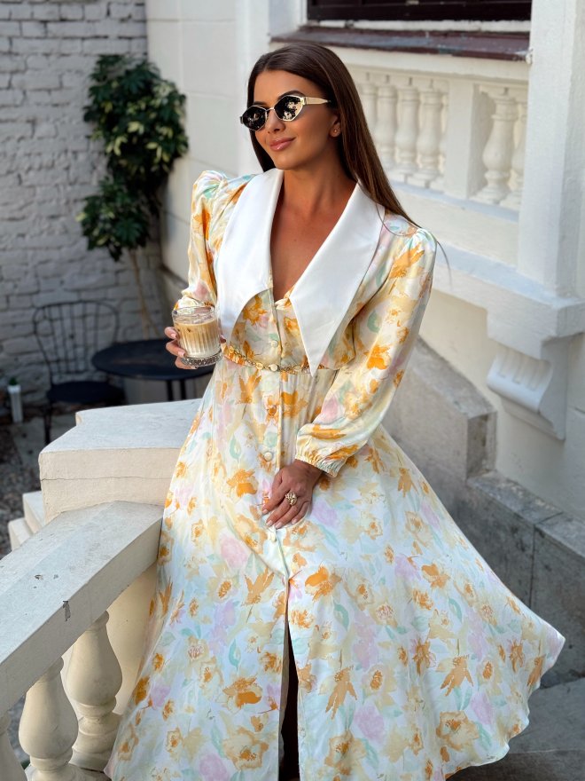 TGH ROCHIE MIDI SUNNY DAYS CU PRINT FLORAL SI GULER ASCUTIT