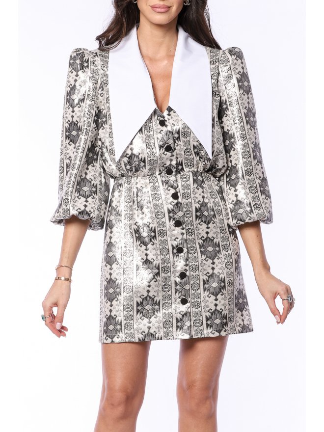 TGH GLOWY JACQUARD WHITE COLLAR MINI DRESS