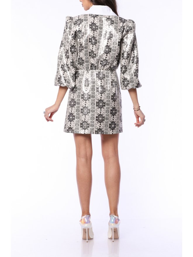 TGH GLOWY JACQUARD WHITE COLLAR MINI DRESS