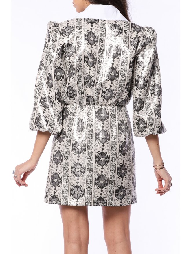 TGH GLOWY JACQUARD WHITE COLLAR MINI DRESS