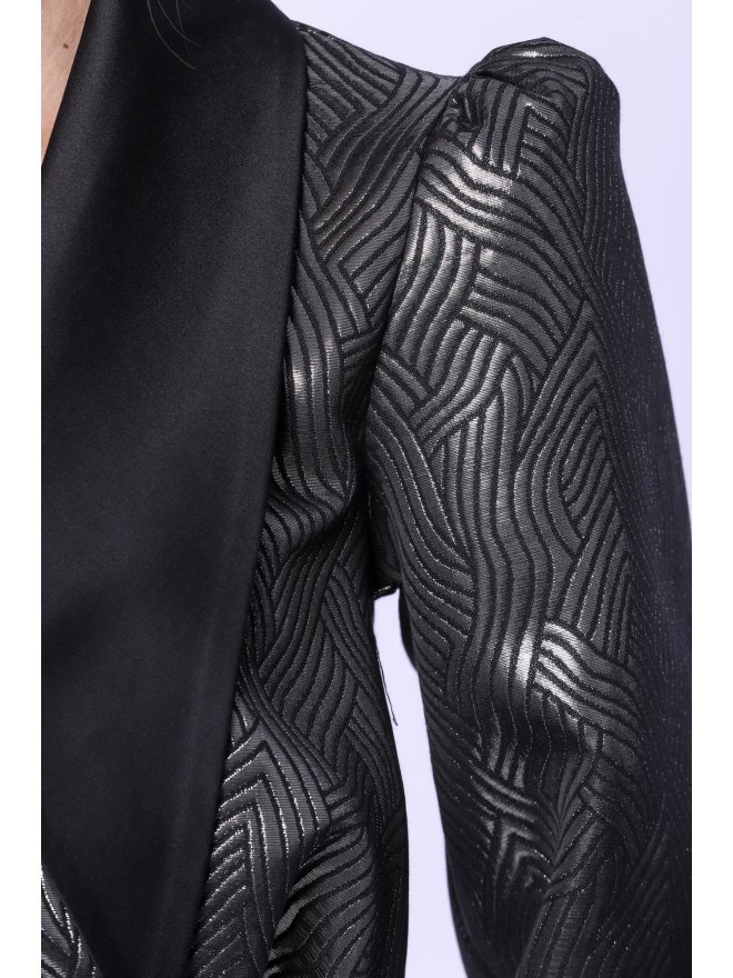 TGH METALLIC JACQUARD BLACK COLLAR MINI DRESS