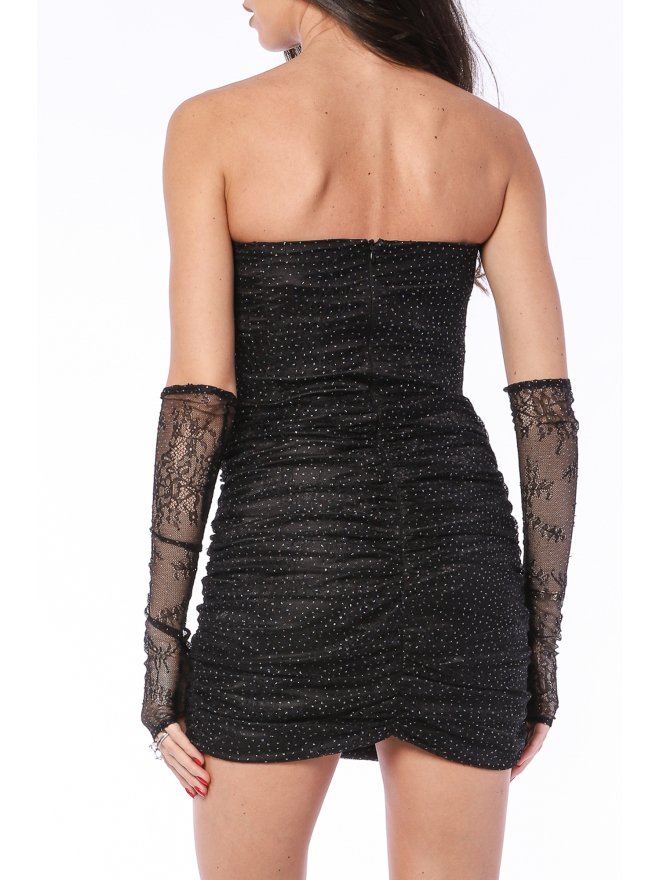 TGH SEDUCTIVE LACE DRAPED CORSET&GLOVES MINI DRESS