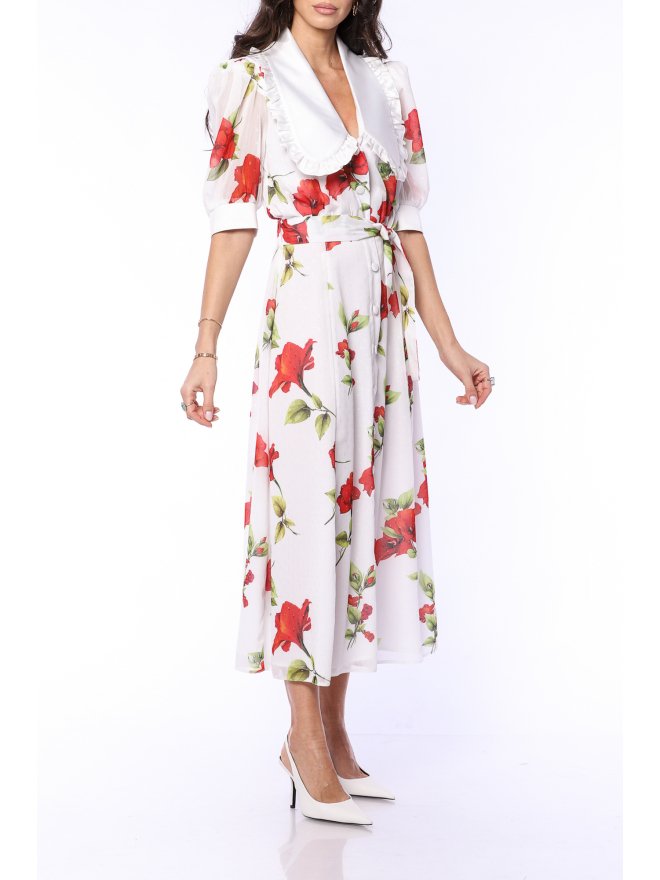 TGH ROSE PRINT VICTORIAN COLLAR MIDI DRESS