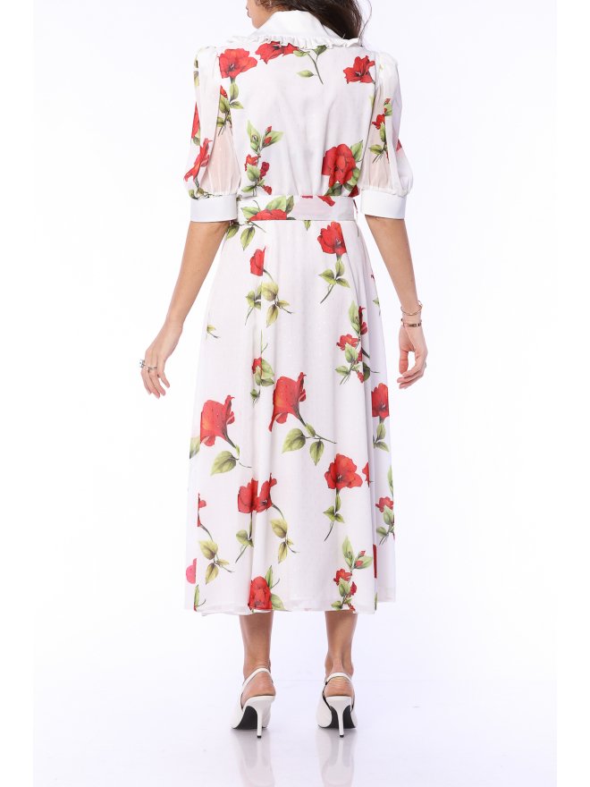 TGH ROSE PRINT VICTORIAN COLLAR MIDI DRESS