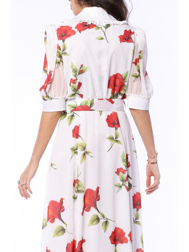 TGH ROSE PRINT VICTORIAN COLLAR MIDI DRESS