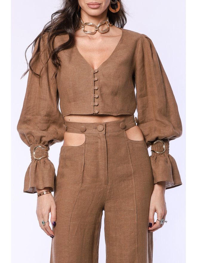 TGH LINO SUNSHINE PUFFED SLEEVES CROP TOP