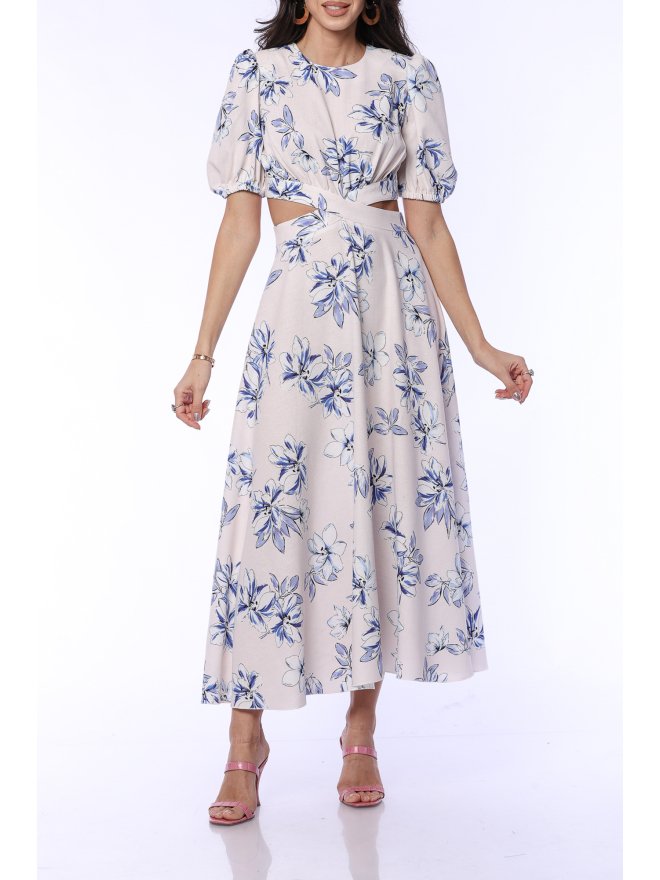 TGH LINO ROCHIE MIDI CU PRINT FLORAL SI SNURURI