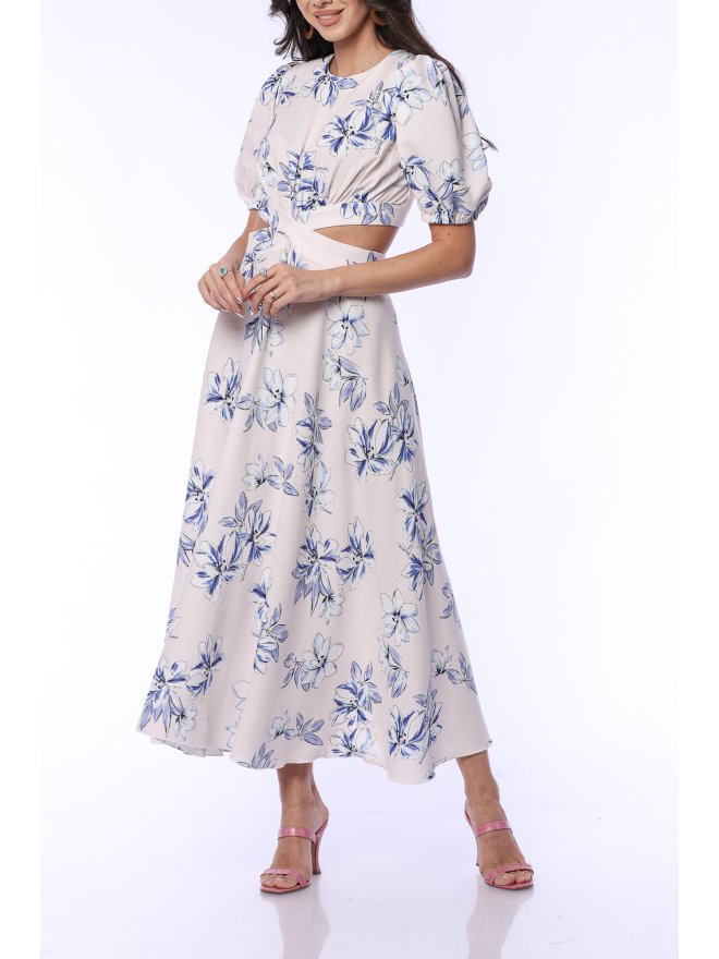 TGH LINO ROCHIE MIDI CU PRINT FLORAL SI SNURURI