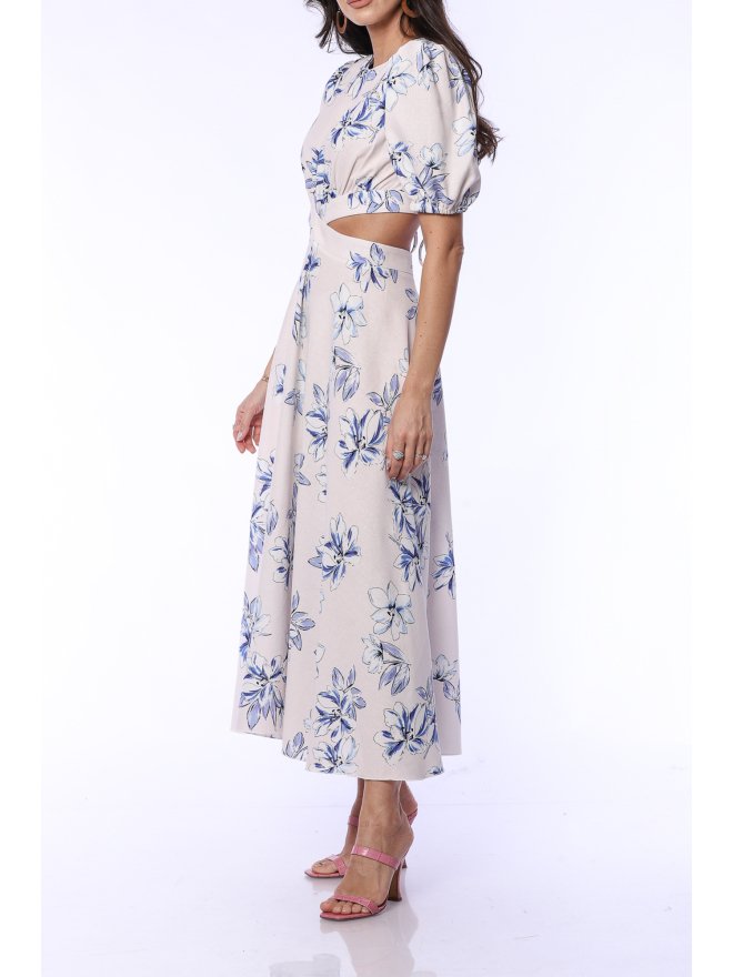 TGH LINO ROCHIE MIDI CU PRINT FLORAL SI SNURURI