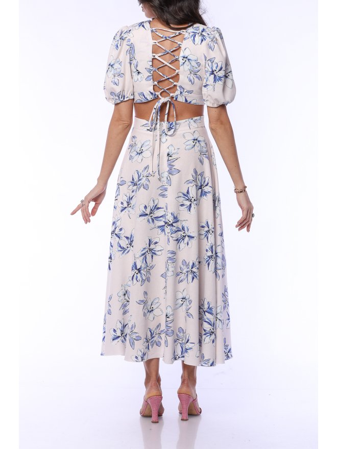 TGH LINO ROCHIE MIDI CU PRINT FLORAL SI SNURURI