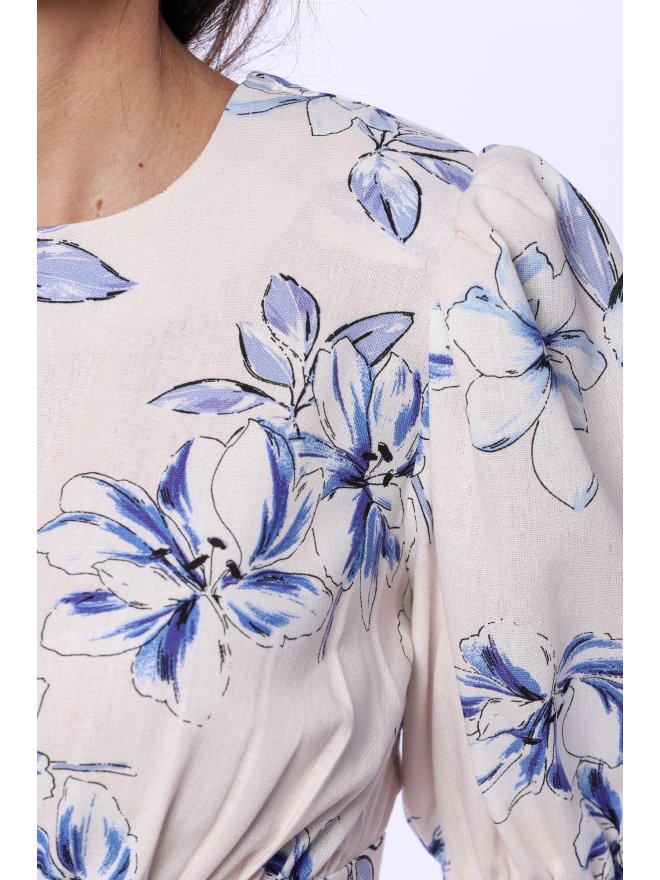TGH LINO ROCHIE MIDI CU PRINT FLORAL SI SNURURI