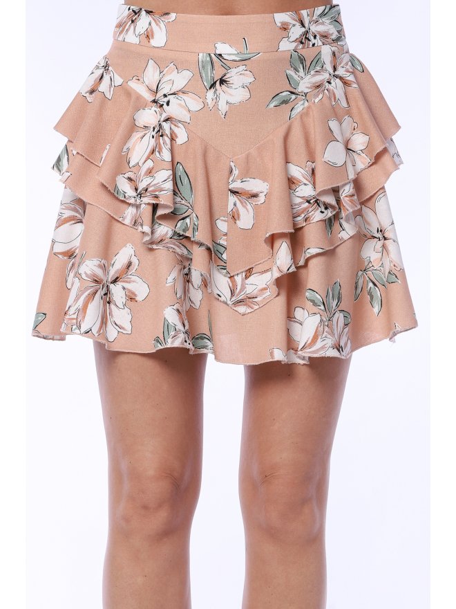TGH LINO FUSTA MINI SUMMERTIME CU VOLANE SI PRINT FLORAL