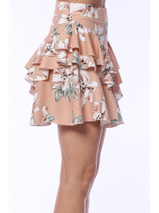 TGH LINO FUSTA MINI SUMMERTIME CU VOLANE SI PRINT FLORAL