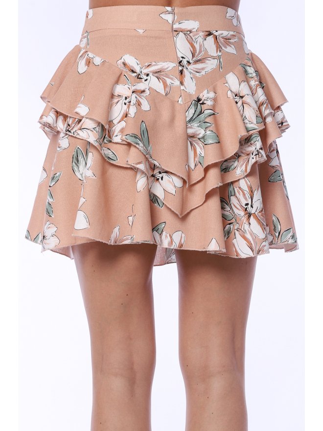 TGH LINO FUSTA MINI SUMMERTIME CU VOLANE SI PRINT FLORAL