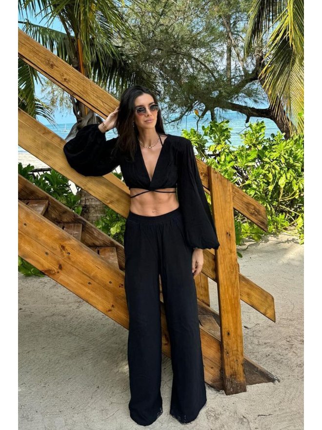 TGH LINO MIDSUMMER PUFFED SLEEVES CRISS CROSS CROP TOP