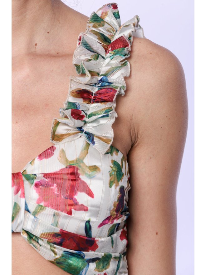 TGH FLORAL PRINT RUFFLES CROP TOP