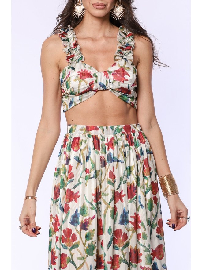 TGH FLORAL PRINT RUFFLES CROP TOP