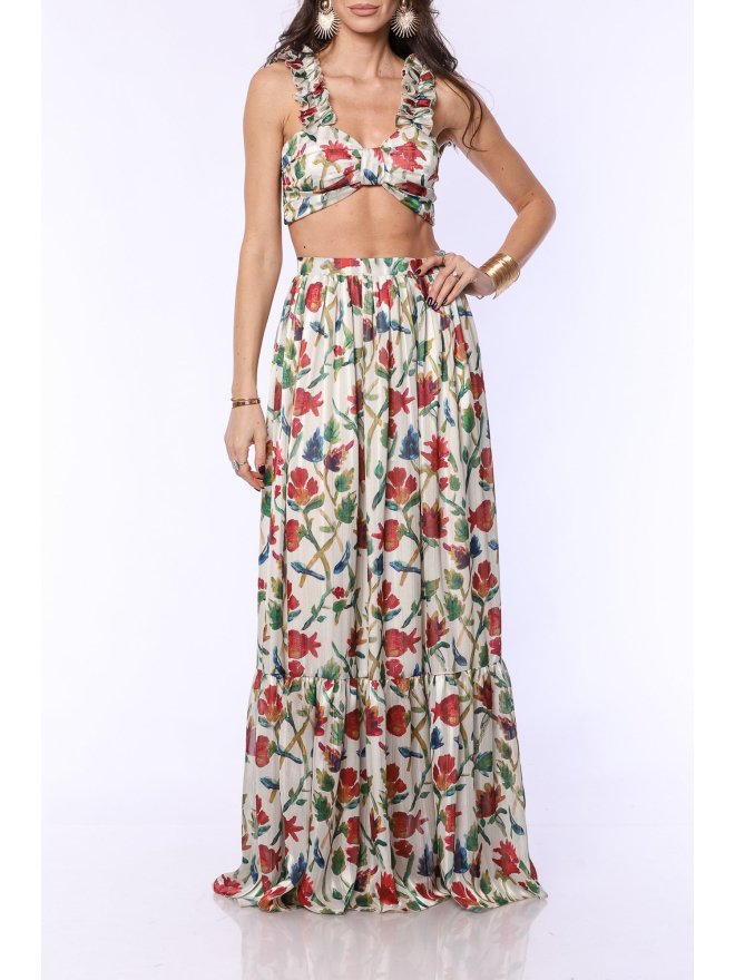TGH FLORAL PRINT RUFFLES CROP TOP
