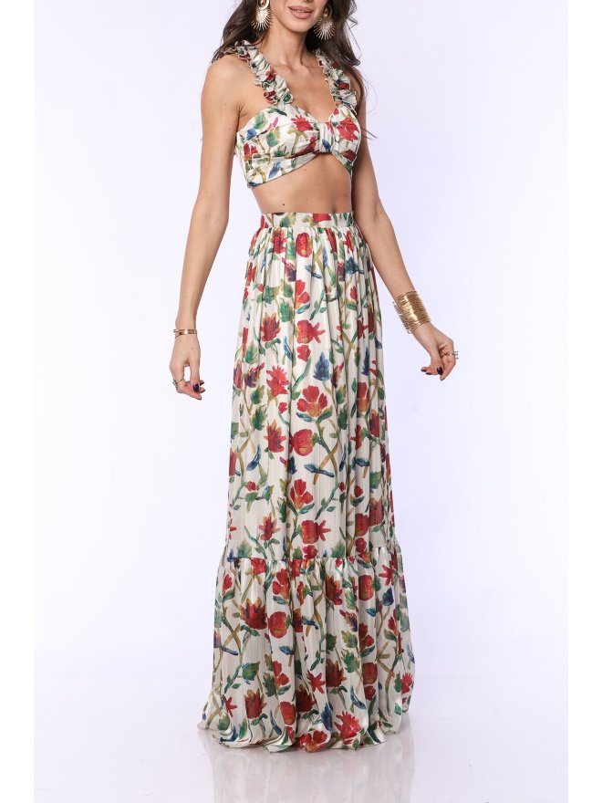 TGH FLORAL PRINT RUFFLES CROP TOP
