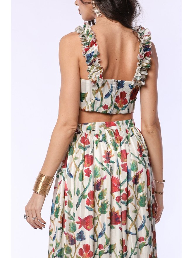 TGH FLORAL PRINT RUFFLES CROP TOP