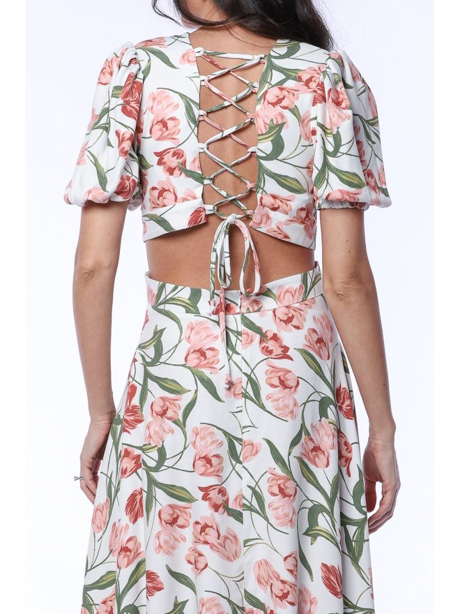 TGH TIMELESS FLORAL CRISS-CROSS BACK MIDI DRESS